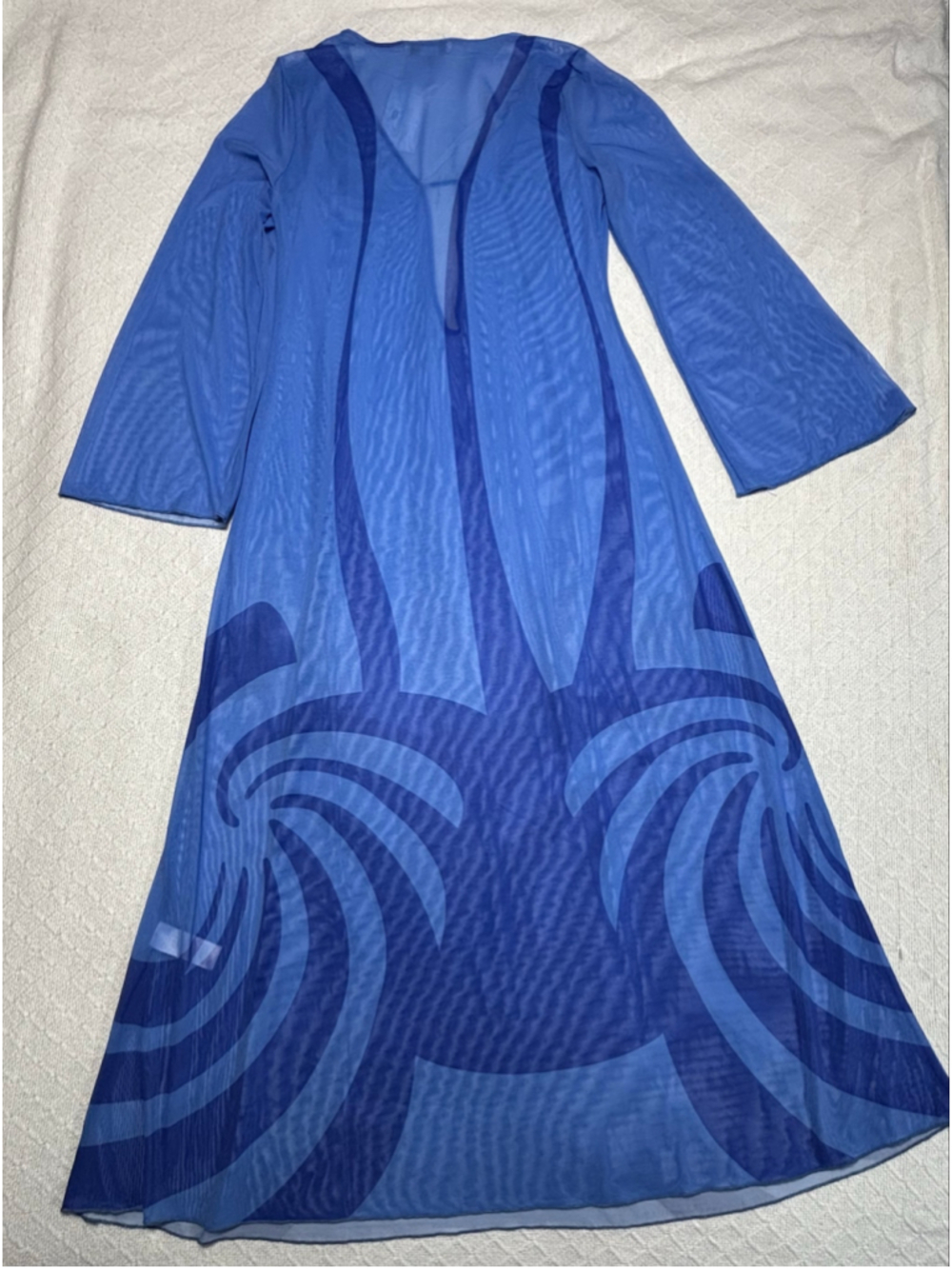 Caroline Constas Sheer Mesh Geometric Maxi Dress Swim Coverup Blue SZ Med NWT - Picture 3 of 7